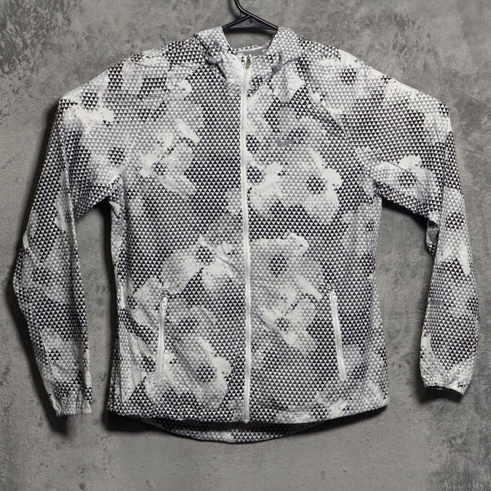 Nike Shield Running Jacket Womens Medium White Geometric Windbreaker 588661-100